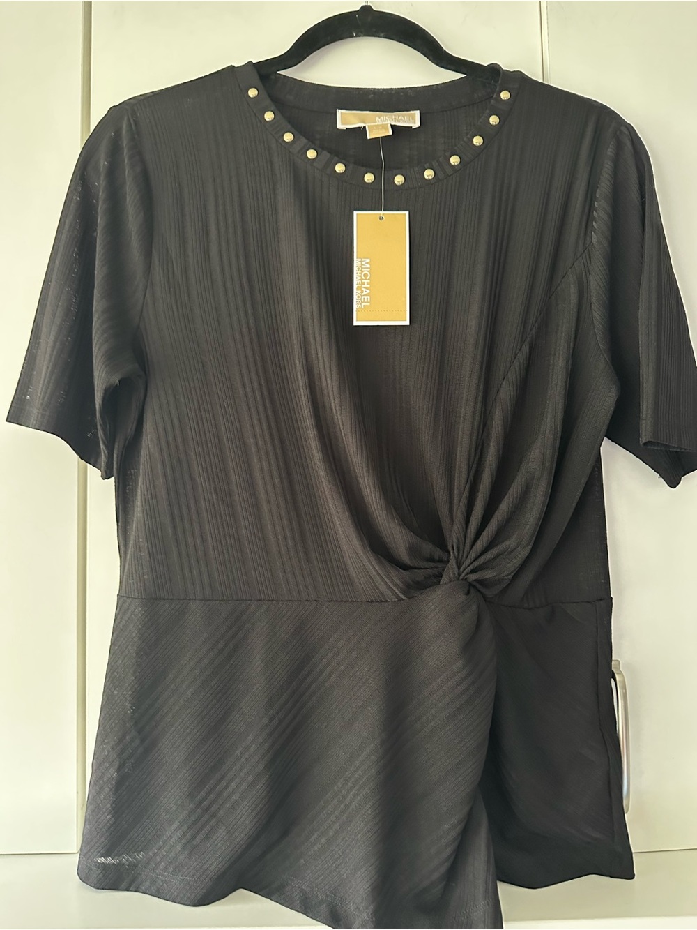 🖤 Michael Kors Black Studded Knot Front Top Size L NWT